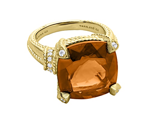 Judith Ripka 10.00ct Citrine and 0.30ctw Bella Luce® Diamond Simulant 14k Gold Clad Cocktail Ring - Size 5