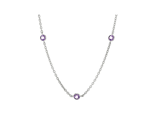 Judith Ripka 0.6ctw Round Amethyst Rhodium over Sterling Silver 3-Station Necklace - Size 18