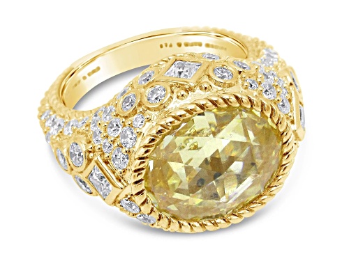 Judith Ripka 9.5ct Canary and 3.84ctw White Bella Luce Diamond Simulant 14K Gold Clad Ring - Size 6