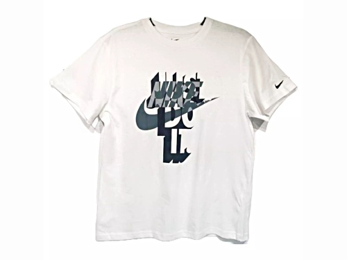 Nike Men's White Crew Neck T-Shirt with "Just Do It" Logo with Swoosh in Size Small