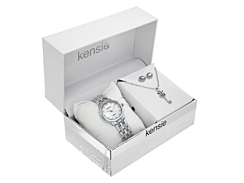 Kensie Silver Tone with Crystsl Accent Band with Earring and Necklace Key Set