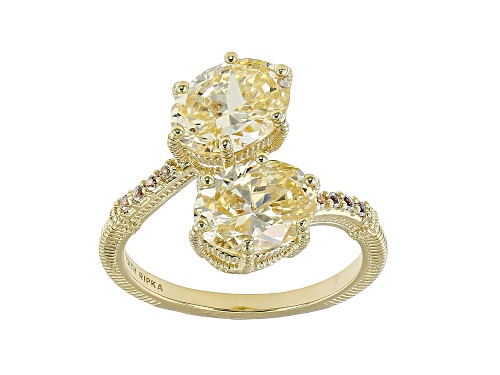 Judith Ripka Canary Yellow Bella Luce and White Topaz 14k Gold Clad Bypass Ring - Size 7