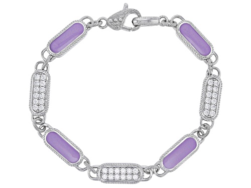 Judith Ripka 2.10ctw Bella Luce® and Purple Enamel Rhodium Over Sterling Silver Station Bracelet - Size 7