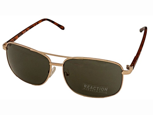 Kenneth Cole Men's Gold and Tortoise Rectangle Frame / Green Lenses Sunglasses