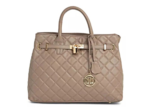 Badgley Mischka Medium Size Diamond Quilted Tote in Taupe. Model # BM-4160-TAU