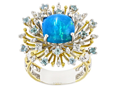 3.48ctw Paraiba Opal and Multi Gemstone Rhodium & 24K Gold Over Palladium Sterling Silver Ring - Size 10