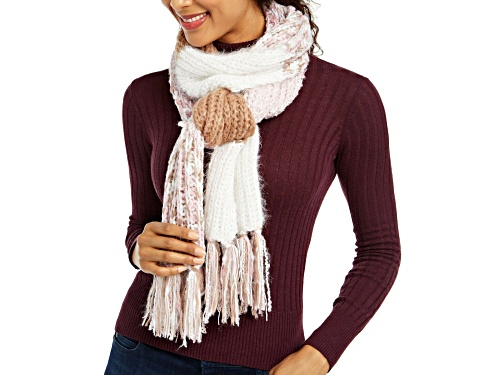 Photo of INC International Concepts Ivory Pink and Brown Knit Scarf