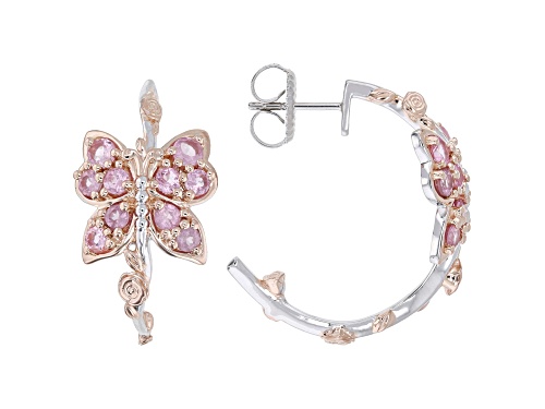 2.81ctw Round Pink Spinel Rhodium & 18K Rose Gold Over Palladium Sterling Silver Earrings