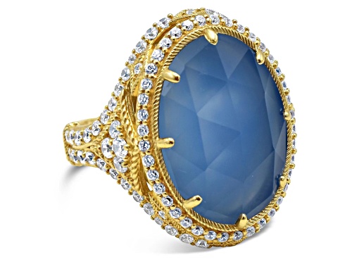 Judith Ripka 18x13mm Oval Lab Blue Quartz and Bella Luce 14K Gold Clad Ring - Size 5