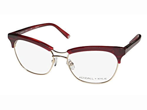 Kendall + Kylie Burgundy and Gold Tone Cat Eye Frame / Clear Demo Lenses Eyeglasses