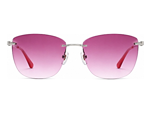 BCBG Shiny Silver Round Frame / Pink Lenses Sunglasses