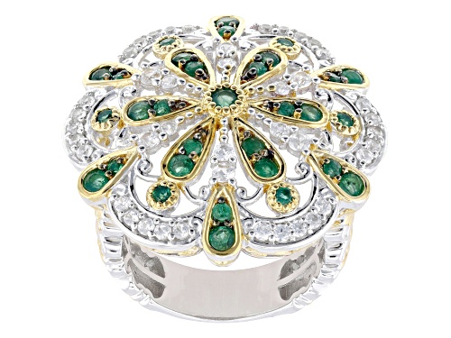 2.08ctw Grizzly Emerald, Zircon Rhodium & 24K Yellow Gold Over Palladium Sterling Silver Ring - Size 6