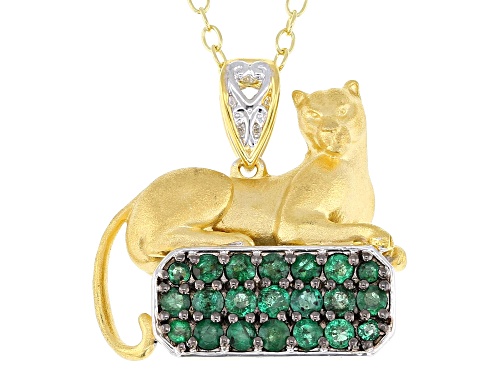 0.81ctw Grizzly Emerald Rhodium & 24k Gold Over Palladium Sterling Silver Panther Pendant With Chain