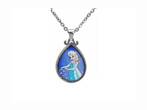 Disney Frozen Silver Tone Elsa Tear Drop Pendant Necklace - Size 18