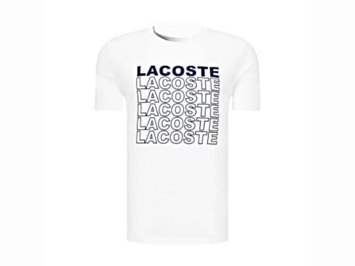 Lacoste Men's White Crew Neck T-Shirt with Repeat Logo in Size Medium