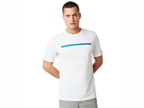 Oakley Men's Thin Line Blue and White Crew Neck T-Shirt in Size Medium
