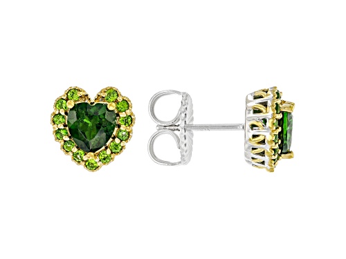 2.11ctw Chrome Diopside Rhodium & 24k Yellow Gold Over Palladium Sterling Silver Earrings