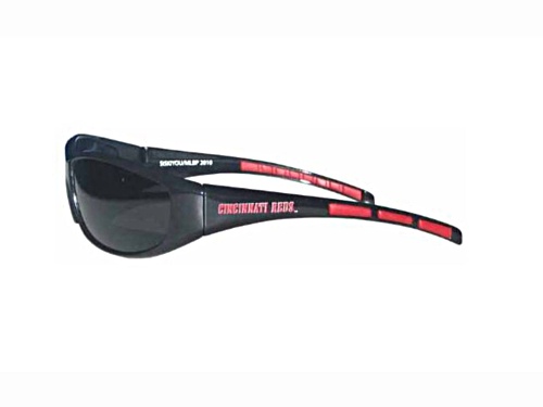 MLB Cincinnati Red Black with 3 Dot Accent Wrap Around Frame / Gray Lenses Sunglasses