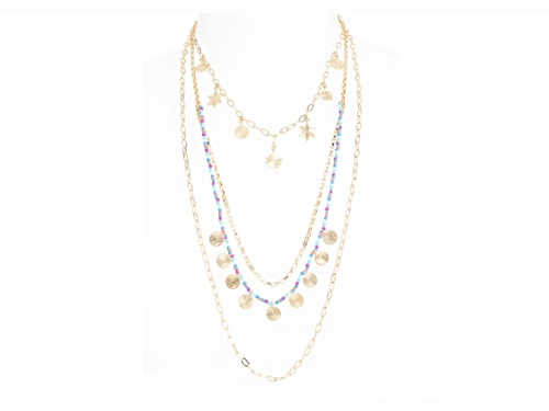 Rebecca Minkoff Gold Tone and Beaded Layered Necklace - Size 18