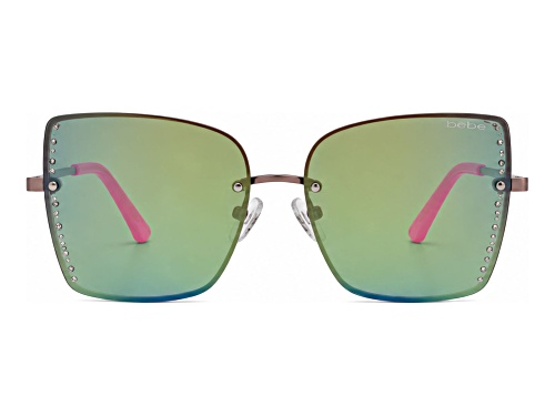 BEBE Shiny Pink Square Frame / Green Lenses Sunglasses