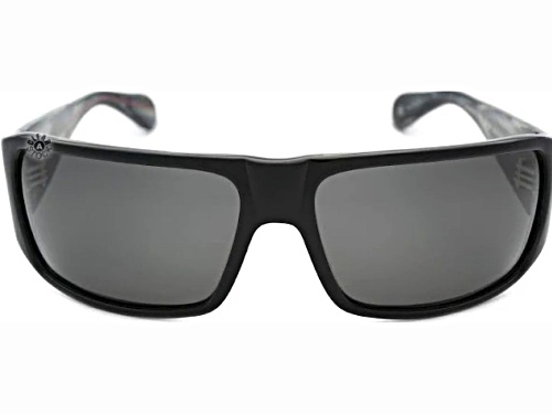 Mosely Tribles Black Wrap Around Rectangle Frame / Gray Polarized Lenses Sunglasses