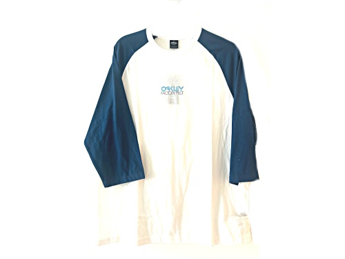 Oakley Men's Dark Blye and White Factory Pilot 3/4 Sleeve Crew Neck Shirt in Size L