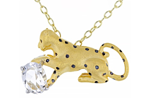 1.15ct White Quartz Rhodium & 24k Gold Over Palladium Sterling Silver Panther Pendant W/ Chain