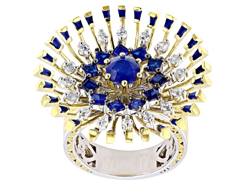3.51ctw Cobalt Spinel, White Zircon Rhodium & 24K Yellow Gold Over Palladium Sterling Silver Ring - Size 6