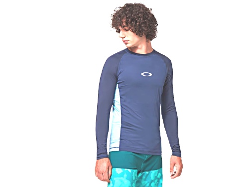 Oakley Men's Universal Blue Color Block Swim Rashguard in Size Medium