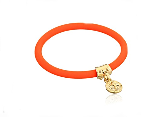 Marc Jacobs Fluoro Orange Silicone Bracelet with Turnlock Charm - Size 7