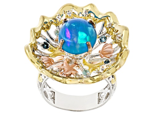 2.82ctw Paraiba Opal, Multi Gemstone Rhod/18/24K Gold Over Palladium Sterling Silver Spinner Ring - Size 8