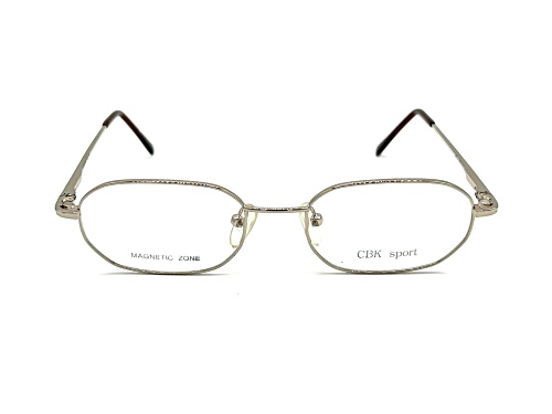 Caroline B.K. Silver Tone Eyeglasses Frame /Clear Lenses with Magnetic Brown Sunglasses Attachment
