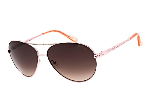 Guess Shiny Rose Gold Aviator Frame / Brown Gradient Lenses Sunglasses