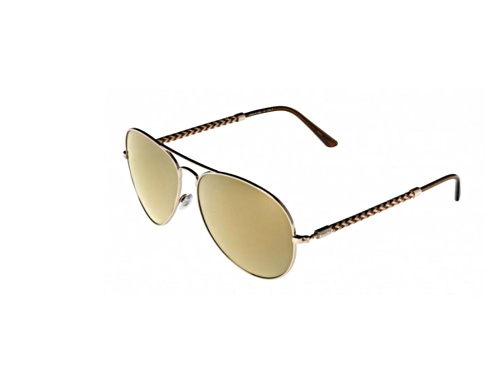 INVICTA Gold with Blue Braid / Gold  Brown Mirrored Aviator Sunglasses