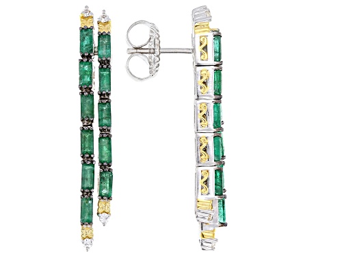 2.77ctw Grizzly Emerald, White Zircon Rhodium & 24k Gold Over Palladium Sterling Silver Earrings