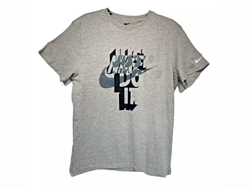 Nike Men's Gray Crew Neck T-Shirt with "Just Do It" Logo with Swoosh in Size Small