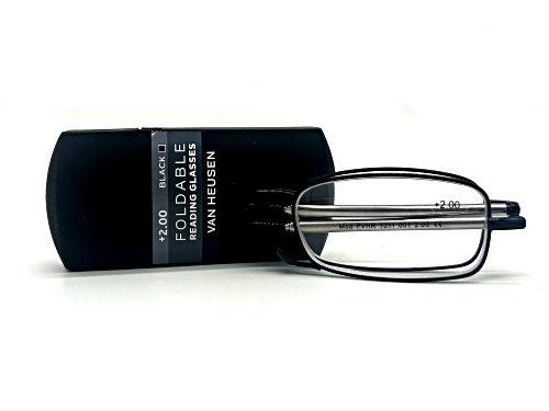 Van Heusen Foldable Black Rectangular Frame / Clear Lenses Eyeglasses Readers +2.00
