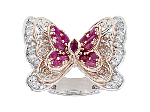 2.34ctw Ruby With White Zircon Rhodium & 18k Rose Gold Over Palladium Sterling Silver Ring - Size 6