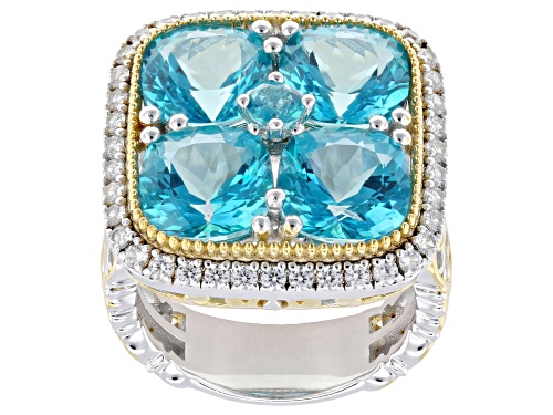 10.52ctw Topaz, White Zircon Rhodium & 24K Yellow Gold Over Palladium Sterling Silver Two-Tone Ring - Size 7