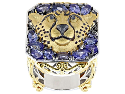 2.66ctw Tanzanite Rhodium & 24K Yellow Gold Over Palladium Sterling Silver Cheetah Ring - Size 9