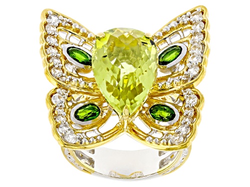 10.15ctw Ouro Verde, Chrome Diopside, Zircon Rhod/24K Gold Over Palladium Sterling Silver Ring - Size 7