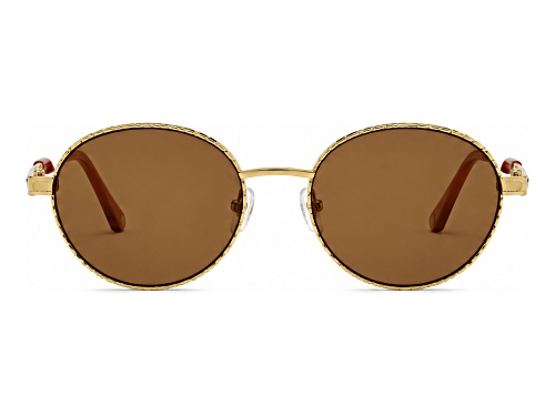 BCBG Shiny Gold Round Frame / Brown Lenses Sunglasses