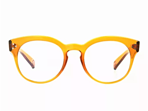 Universal Thread Transparent Golden Orange Round Blue Light Filtering Eyeglasses