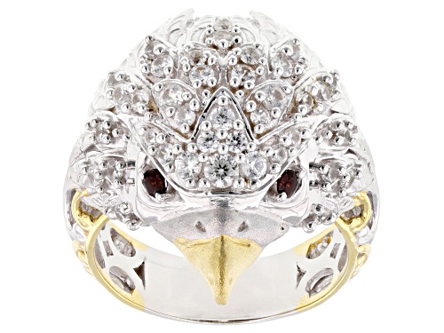 1.15ctw Garnet & White Zircon Rhodium & 24K Yellow Gold Over Palladium Sterling Silver Eagle Ring - Size 7