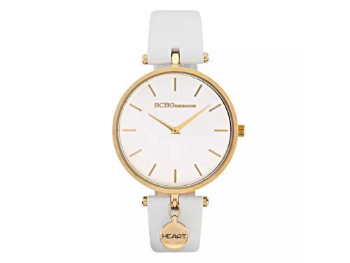 Women's BCBGeneration Gold Tone White Leather Band Watch