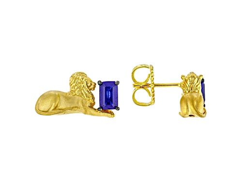 1.20ctw Cobalt Blue Spinel 24k Yellow Gold Over Palladium Sterling Silver Earrings