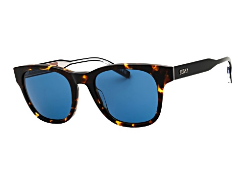 Ermenegildo Zegna Men's Dark Havana Rectangular Frame / Blue Lenses Sunglasses