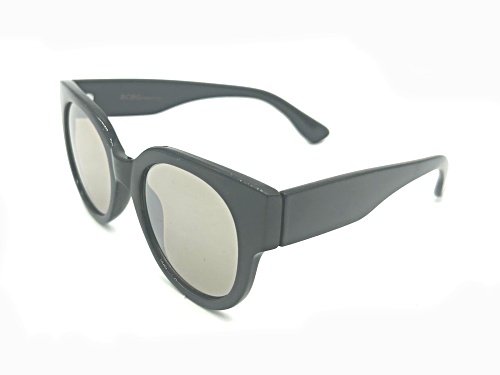 BCBG Shiny Black Round Frame / Gray Brown Mirrored Lenses Sunglasses