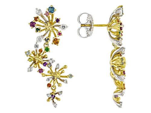 2.30ctw Multi Gemstone Rhodium & 24k Yellow Gold Over Palladium Sterling Silver Fireworks Earrings