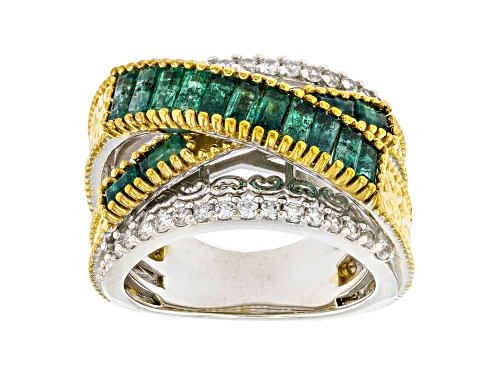 2.14ctw Grizzly Emerald, White Zircon 24K Yellow Gold Over Palladium Sterling Silver Ring - Size 10